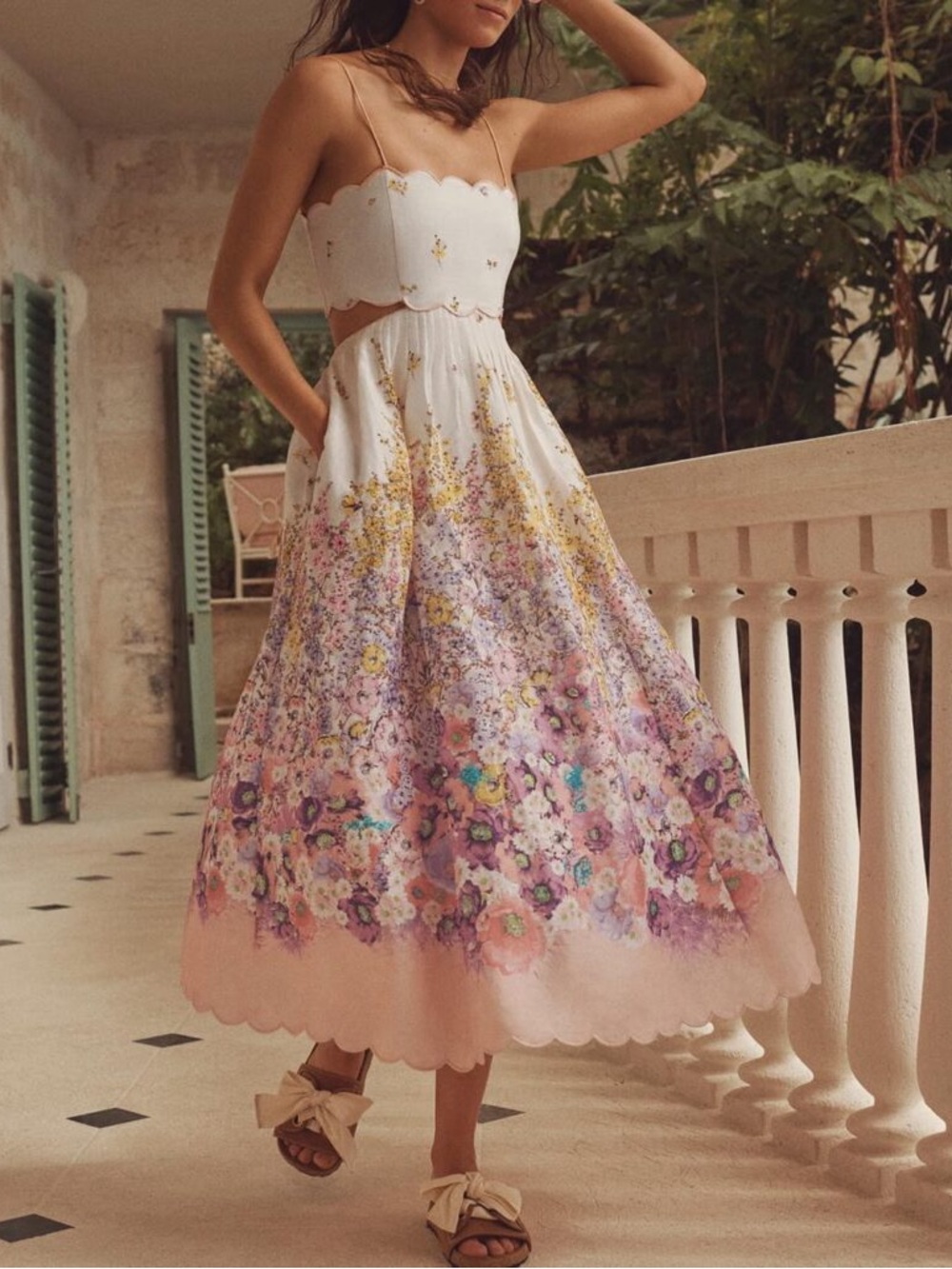 NWT Zimmerman Jude Scallop Midi Dress in Peach Gradient Floral - Size 2 - Picture 2 of 16